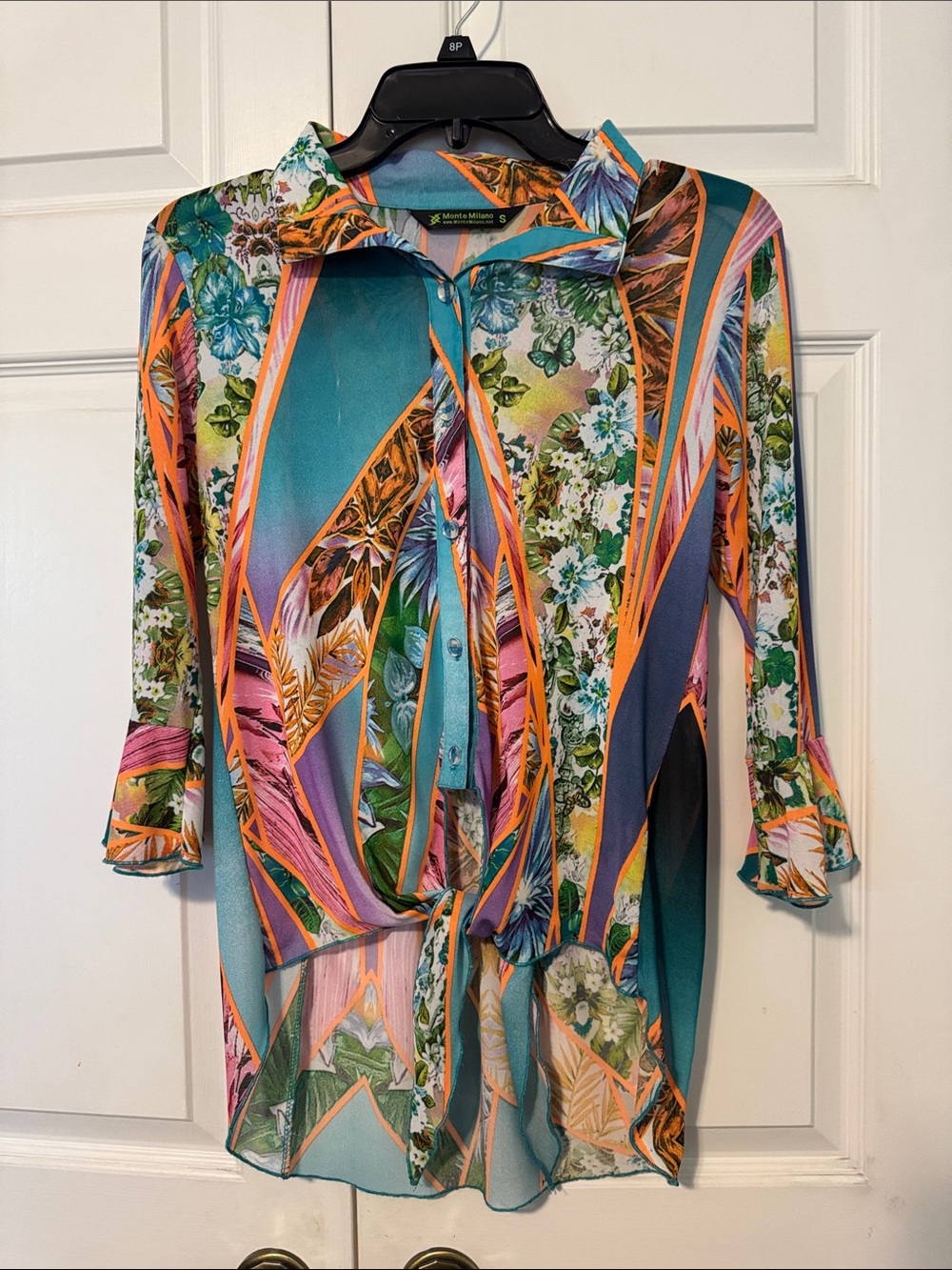 Monte Milano Silky Tropical Print Tie-Front cardigan S